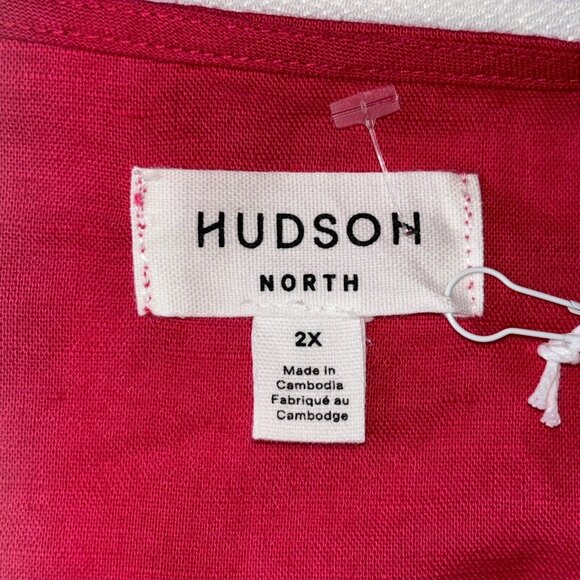 NWT Hudson North Fushsia Pink Red Linen Blend Wrap Belted Summer Dress Sz 2XL - Picture 2 of 15